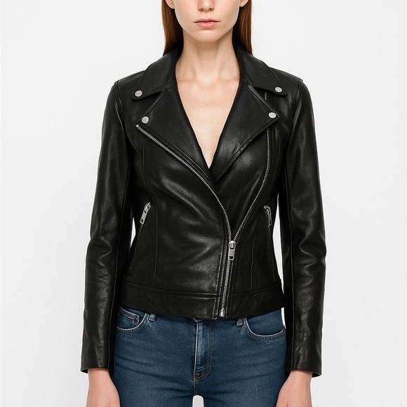 H&M genuine leather motorcycle jacket - Picture 1 of 8